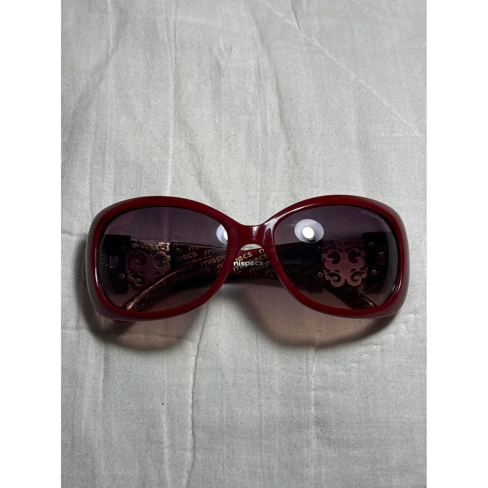 Mispecs Italy Design Red Oversized Sunglasses Gold Filigree Y2K Maroon 2000s